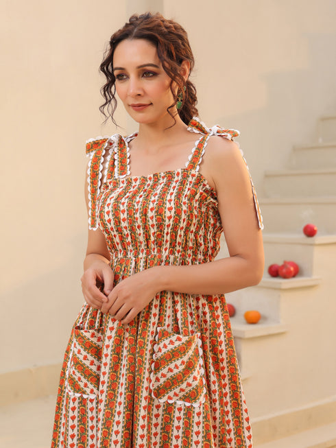Printed Pure Cotton Fit & Flared Ethnic Dress